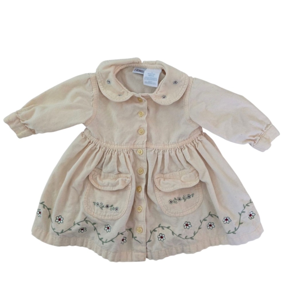 Vintage Y2k Arizona Pale Yellow Corduroy Dress with Floral Embroidery